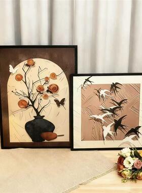 电视柜台面摆件画复古中式柿柿如意艺术画摆件适合家庭装饰和办公