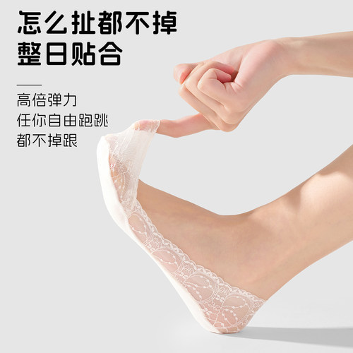 袜子女夏季薄款纯棉蕾丝船袜2026新款防滑不掉跟短袜冰丝隐形袜子 - 图1