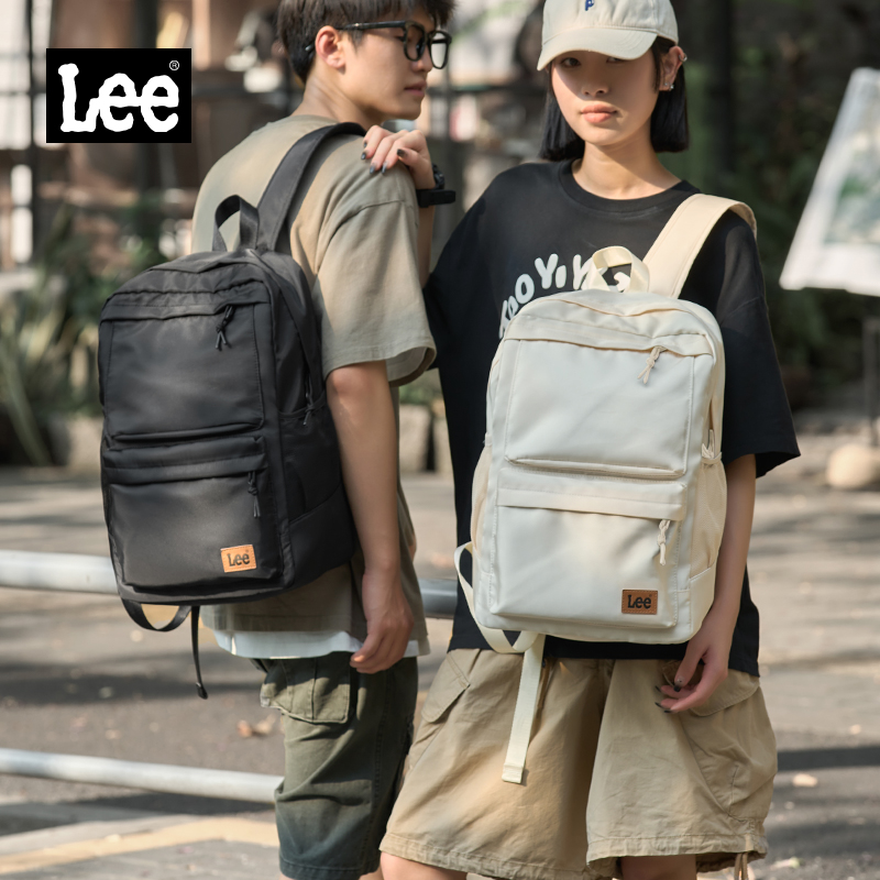 Lee书包男生新款高中生旅行大容量双肩包潮流大学生简约电脑背包 - 图1