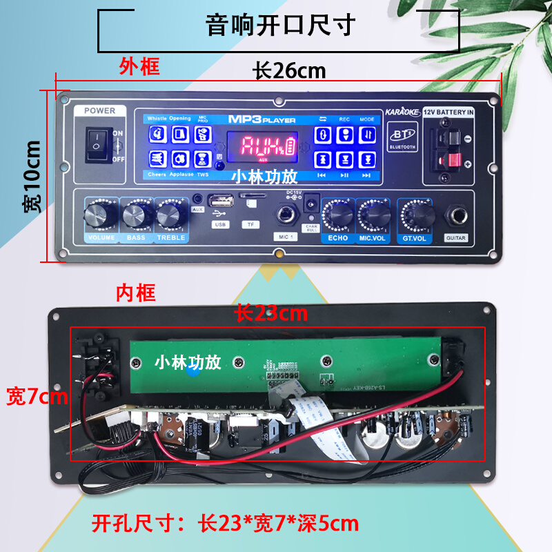 广场舞12V音响蓝牙功放板单声道 带消原音录音多功能通用音箱主板