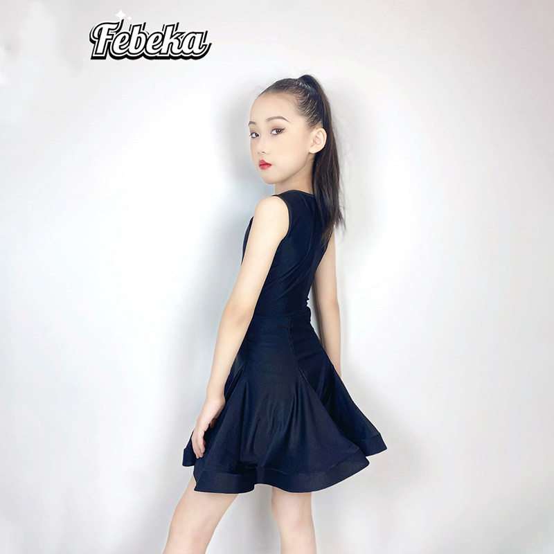 菲贝咔少儿拉丁舞服女童2026新款夏季连衣裙套装黑色网红表演专业