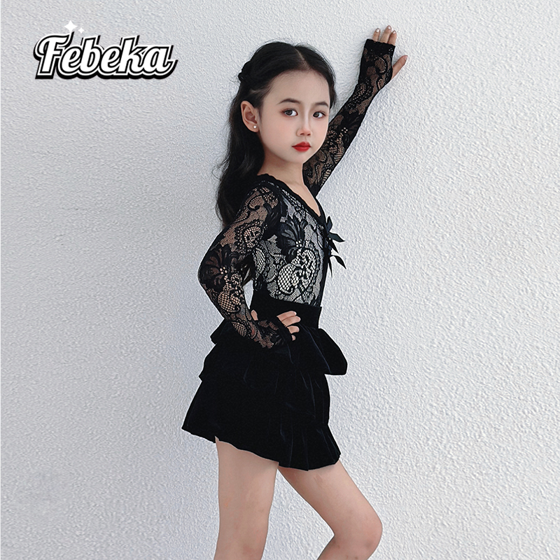 菲贝咔拉丁舞服练功服秋冬2025新款女童演出高端分体舞裙洋气套装 - 图2