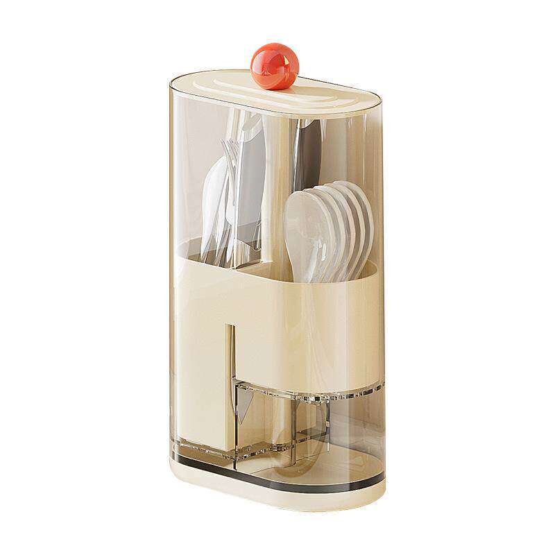 Lifting chopsticks kitchen drain storage rack transparent dustproof storage box kitchen household desktop storage chopstick cage
