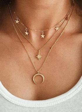 Star Moon map multi-layer Necklace women月亮地图多层项链女