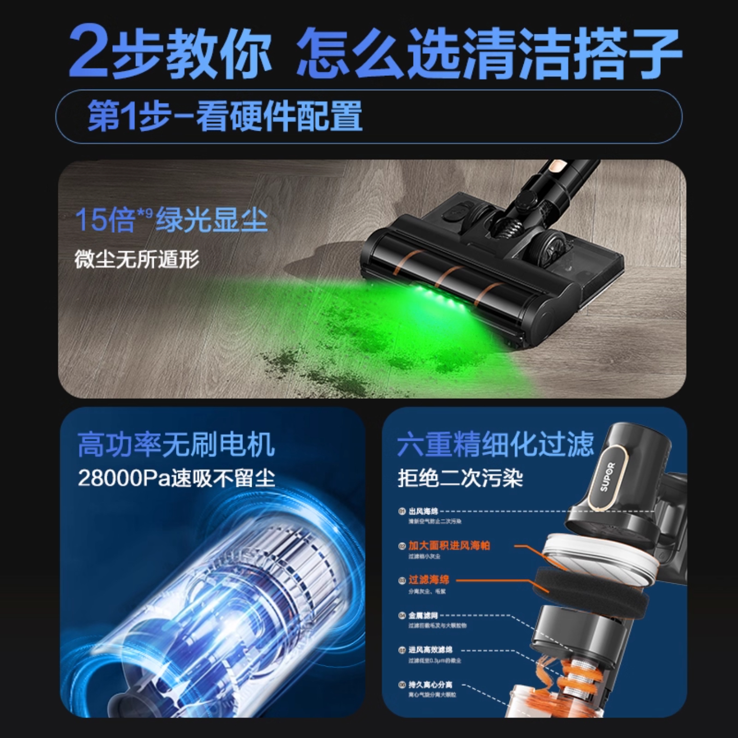 苏泊尔吸尘器家用大吸力手持无线除螨地毯猫毛宠物吸尘拖地一体机