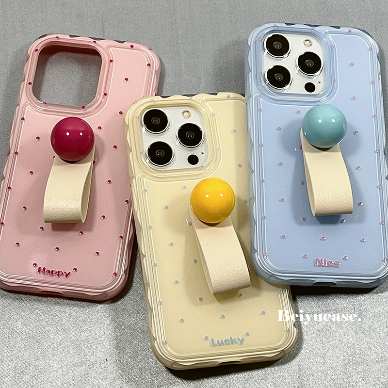 ins简约波点圆球指环扣适用苹果15promax手机壳少女心iPhone14新款15pro小众11硅胶13女12创意14pro防摔套软