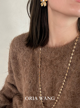 ORIAWANG 小众复古设计时髦温柔镂空花瓣双层长毛衣链项链女