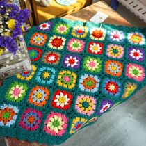 Colouful Daisy Handmade Crochet Blanket Hand Hook Tableclò