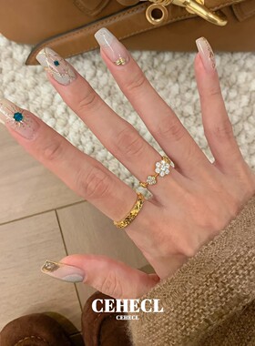 微镶锆石爆闪花朵排钻叠戴戒指女
