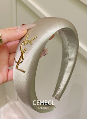 高级缎面发箍高颅顶金标宽边头箍
