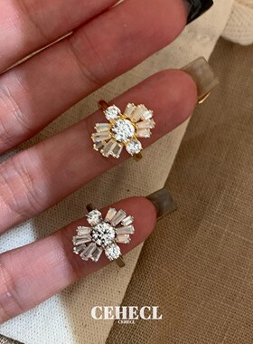 高级感银色烟花闪钻锆石戒指尾戒