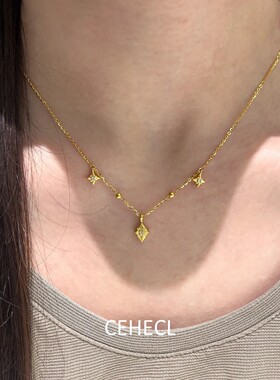 高级感中古菱形星芒点钻隔珠项链