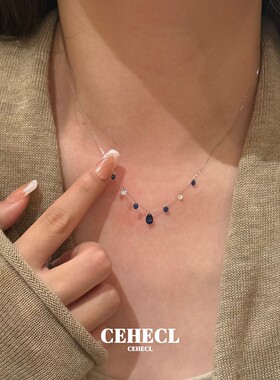 蓝色水滴锆石流苏项链灵动毛衣链