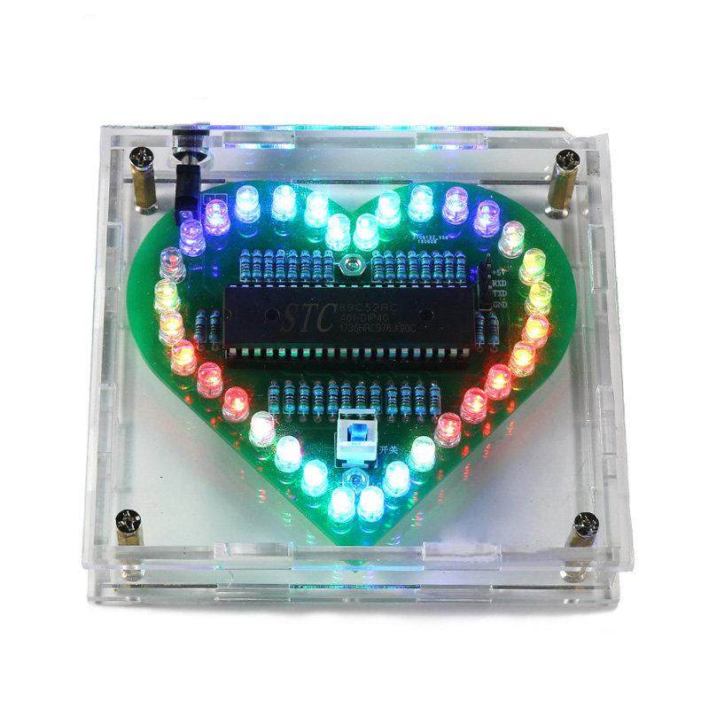 (散件)七彩LED炫光心形流水灯 花样灯爱心灯 51单片机套件板焊接,淘宝优惠券,粉丝福利购,淘宝优惠卷