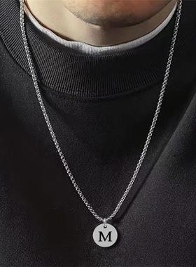 New Fashion Round A-Z Initial Letter Pendant Necklace Men