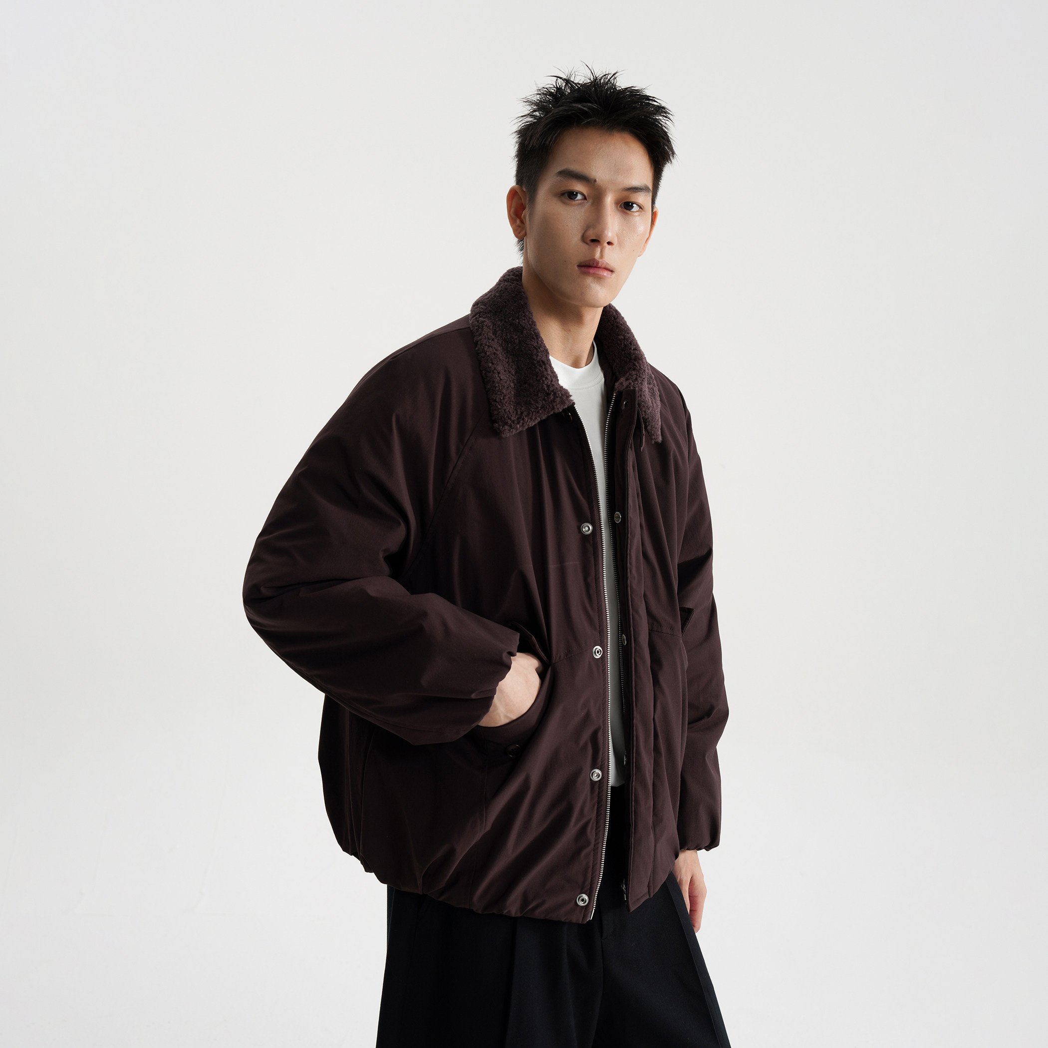 AWT25AW 3M新雪丽棉毛领宽松巴恩风夹克 简约防泼水棉服外套男女 - 图2