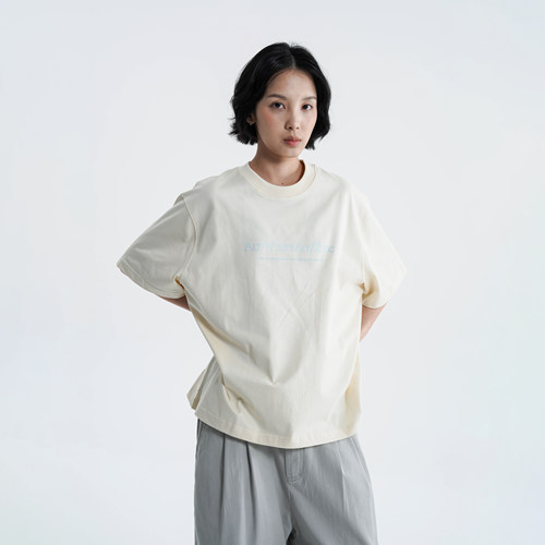 AWT 26SS 〔250G双纱纯棉〕简约休闲LOGO印花圆领宽松T恤男女 - 图3