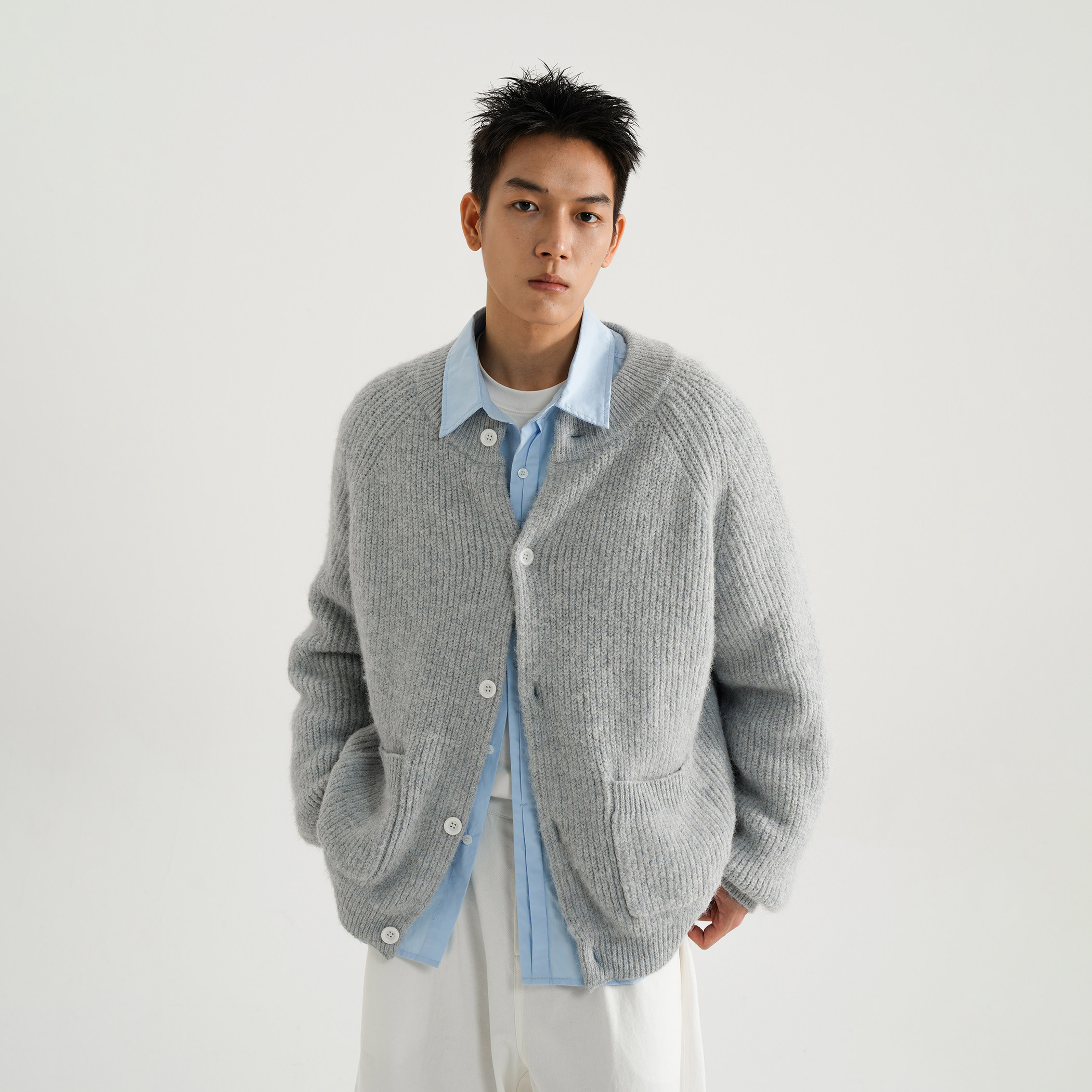 AWT25AW 花纱羊毛混纺开衫毛衣 基础百搭宽松针织外套男女,淘宝优惠券,粉丝福利购,淘宝优惠卷