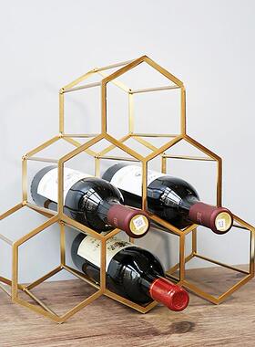 电现代式简约创意缕空铁艺红酒架酒吧金属摆件镀玫瑰金ABT酒瓶欧