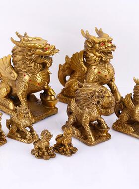厂黄铜麒麟摆件金QL101财福家麒麟公母对大钱一小号家居饰品工艺