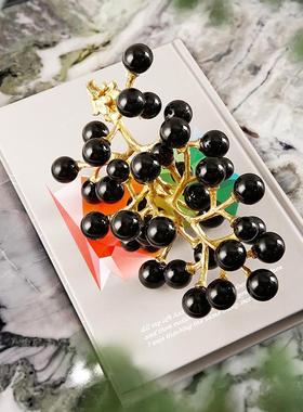 现代简约茶样板房售楼萄处KF-M334软装饰品客厅水几黄铜水晶葡摆