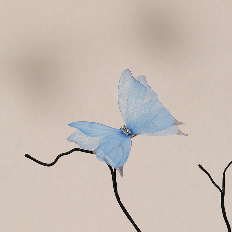 汉服配饰女渐变双层绢纱小蝴蝶发夹古风仙气古装头饰高级感边夹,淘宝优惠券,粉丝福利购,淘宝优惠卷