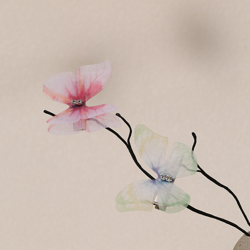 汉服配饰女渐变双层绢纱小蝴蝶发夹古风仙气古装头饰高级感边夹,淘宝优惠券,粉丝福利购,淘宝优惠卷