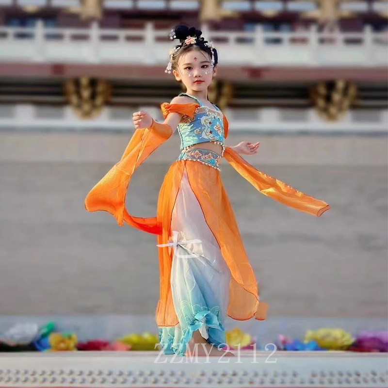 敦煌舞蹈服儿童飞天乐鼓演出服反弹琵琶异域风情舞蹈古典舞表演服,淘宝优惠券,粉丝福利购,淘宝优惠卷