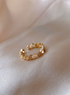 冷淡复古冷淡风菱格戒指个性时尚指环开口戒指女