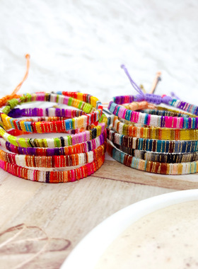 跨境新款波西米亚民族风个性友谊可调节金丝绒手工编织手链手绳