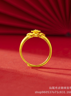 正宗越南沙金仿真金不掉色花朵戒指宫廷风复古轻奢小众设计食指