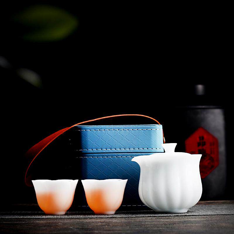 Jade Porcelain Travel Tea Set Dehua White Porcelain Portable
