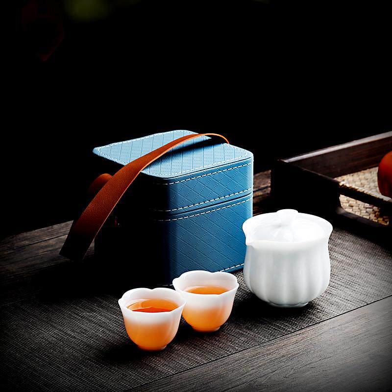 Jade Porcelain Travel Tea Set Dehua White Porcelain Portable