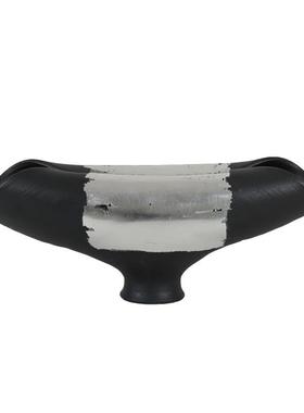 现代新中式手工陶瓷银灰色罐形花器花瓶创意摆件桌面餐厅样板间