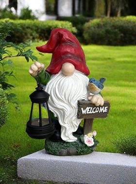 万圣节创意花园庭院太阳能提灯侏儒精灵小摆件户外景观树脂装饰品