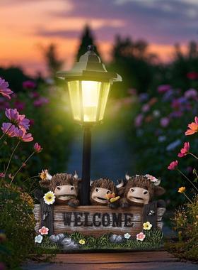 创意高地牛树脂太阳能摆件家居庭院装饰灯户外花园路径氛围灯