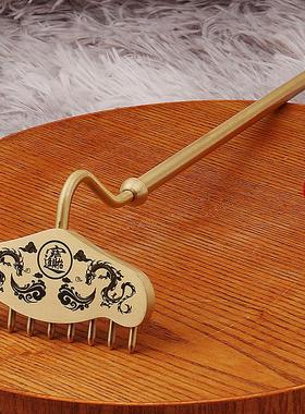 黄铜九齿钉耙西游记猪八戒武器按摩梳经络长柄耙子金属摆件工艺品