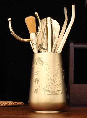 黄铜茶道六君子铜茶夹功夫茶具套装高档茶刀茶勺养壶笔茶道6君子