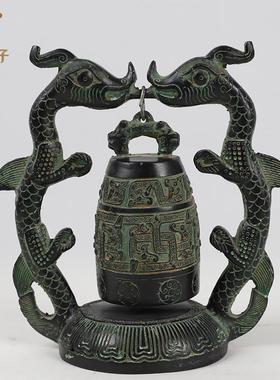双龙钟仿古青铜器工艺品桌面书房摆件古风影视拍摄道具警钟长鸣