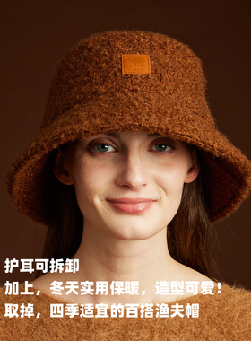 NKT羊羔绒渔夫帽可拆卸保暖护耳
