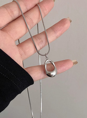 银色水滴吊坠项链女长款轻奢小众钛钢不掉色轻奢毛衣链高级感配饰