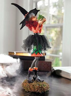 万圣节新品女巫娃娃树脂摆件 办公卧室桌面迷人公仔装饰摆件