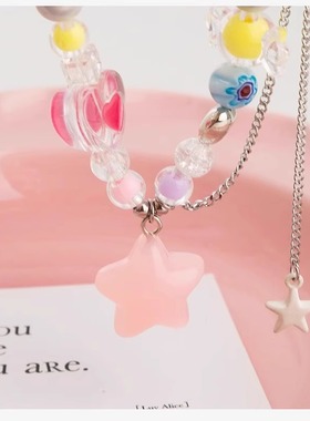 清瑾珠粉色糖果多巴胺串珠项链女款2024新款潮小众彩色串珠锁骨链