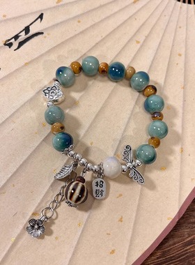 清瑾珠景德镇陶瓷串珠手链女2024年新款文艺新中式小清新闺蜜手链