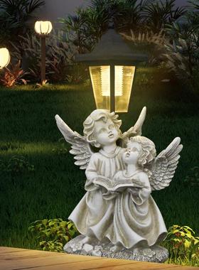 太阳能北欧天使女孩树脂摆件户外露台阳台庭院草坪家居民宿装饰品