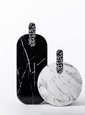 大千黑白水磨石拼接黑白根大理石树脂砧板样板间烘焙创意面包板