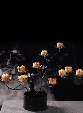 创意干冰花架树酒店餐厅会所酒吧摆盘荔枝虾球装饰甜品组合餐具