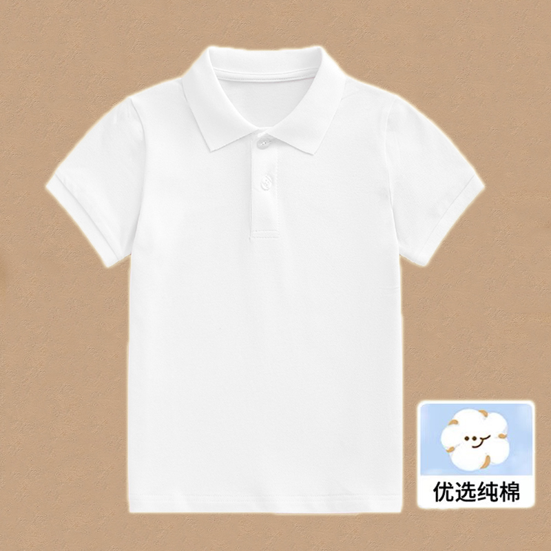 男童短袖POLO衫小学生校服巴拉中大童白色T恤纯棉女童半袖t恤班服 - 图3