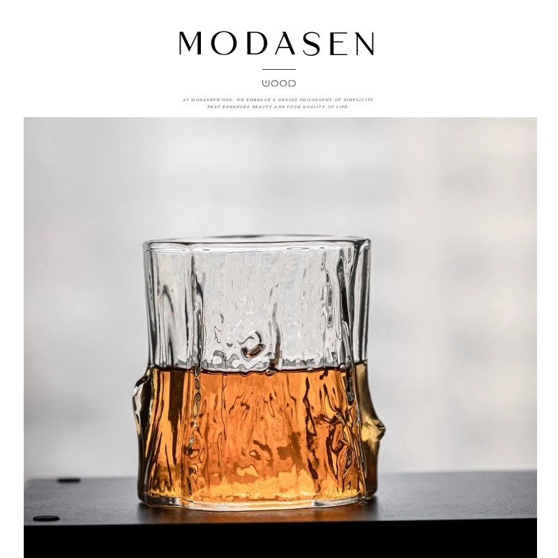 MODASEN丨树桩 HDKD日式锤纹玻璃威士忌酒杯家用水杯饮料杯礼物 - 图0