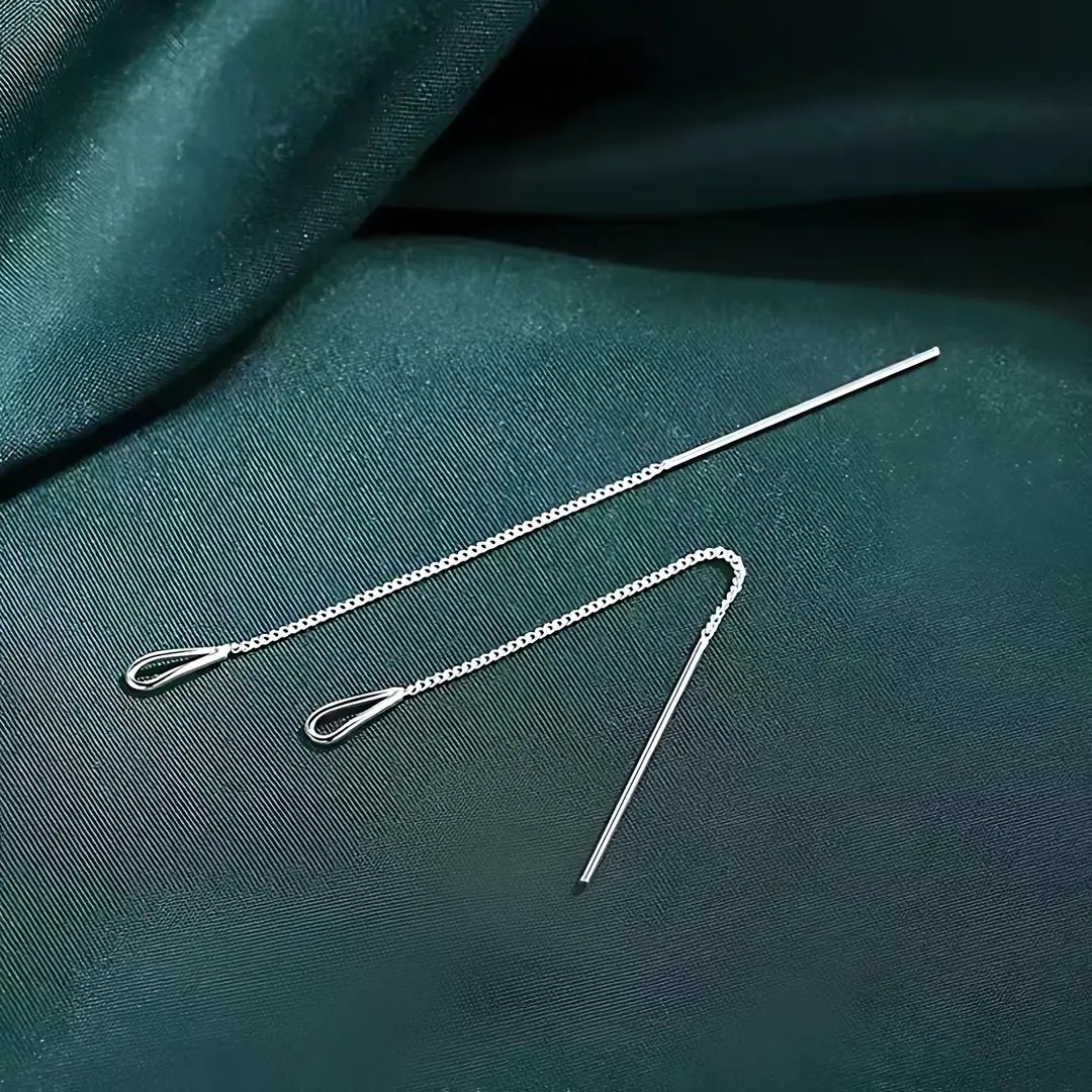 足银耳饰 S999纯银水滴耳线简约养耳洞耳环耳钉耳饰流苏长款轻奢,淘宝优惠券,粉丝福利购,淘宝优惠卷